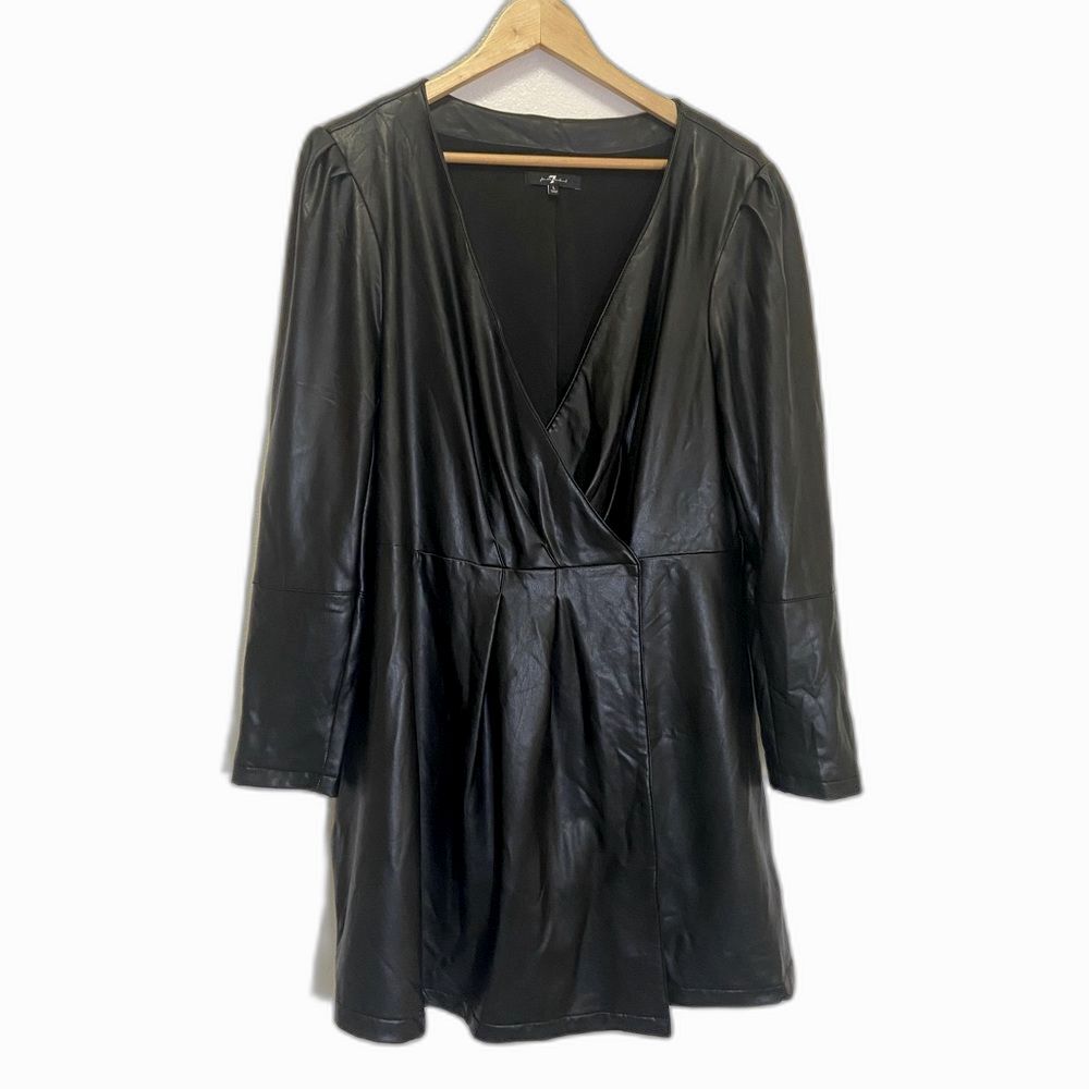 7 FAM - Vegan Leather True Wrap v-Neck Dress - size L (missing belt)